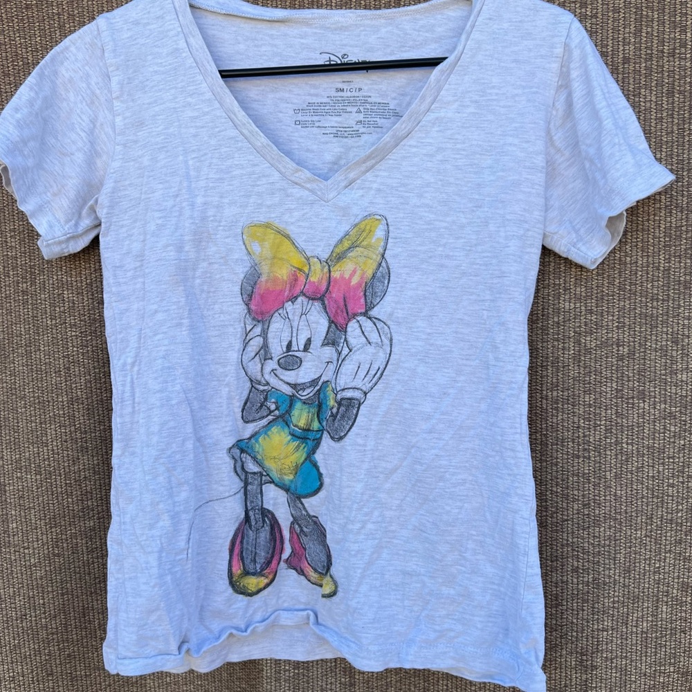Disney Womens Watercolor Minnie Mouse Gray Short Sleeve T Shirt Size S